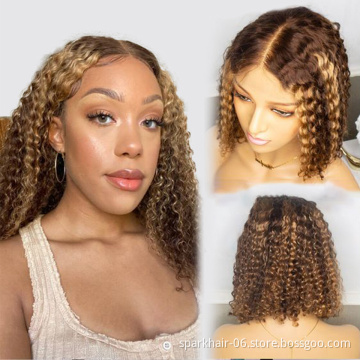 13x4 Honey Blonde Ombre Mixed Color Highlight 150% T Lace Front Human Hair BOB Wigs Remy Brazilian Virgin Human Hair Wigs T4/27